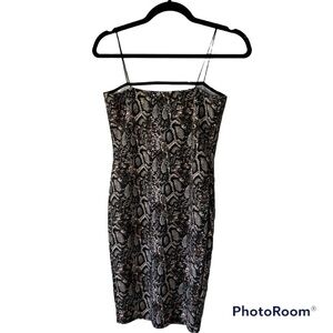 Lilyful leopard print stretch mini dress, large, thin black straps.